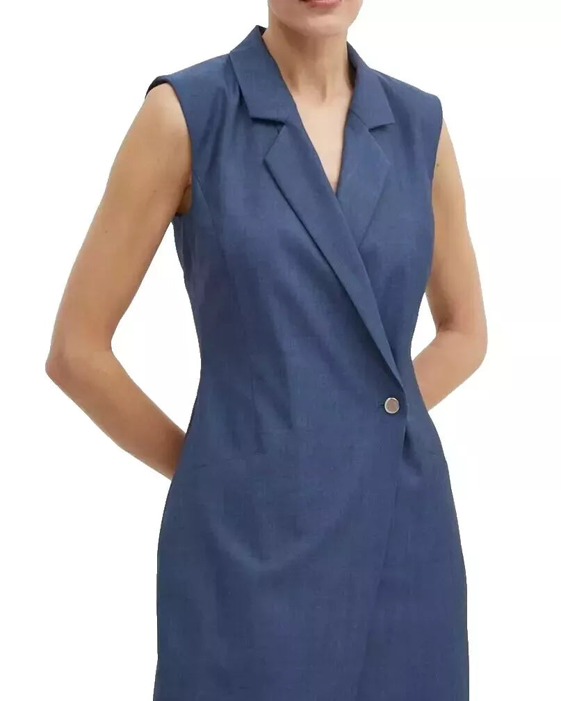 BOSS Delibea Sleeveless Button Front Dress in Virgin Wool Blue - Size 4 / 26