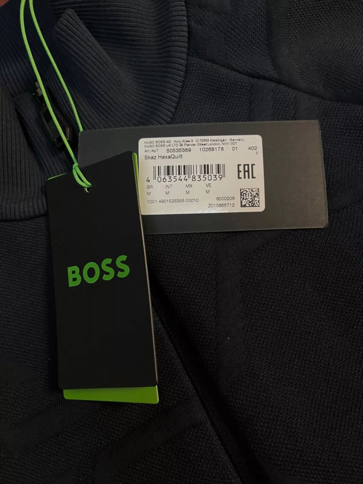 BOSS Skaz HexaQuilt Zip Sweatshirt Track Cotton Jacket with Logo Dark Blue - M