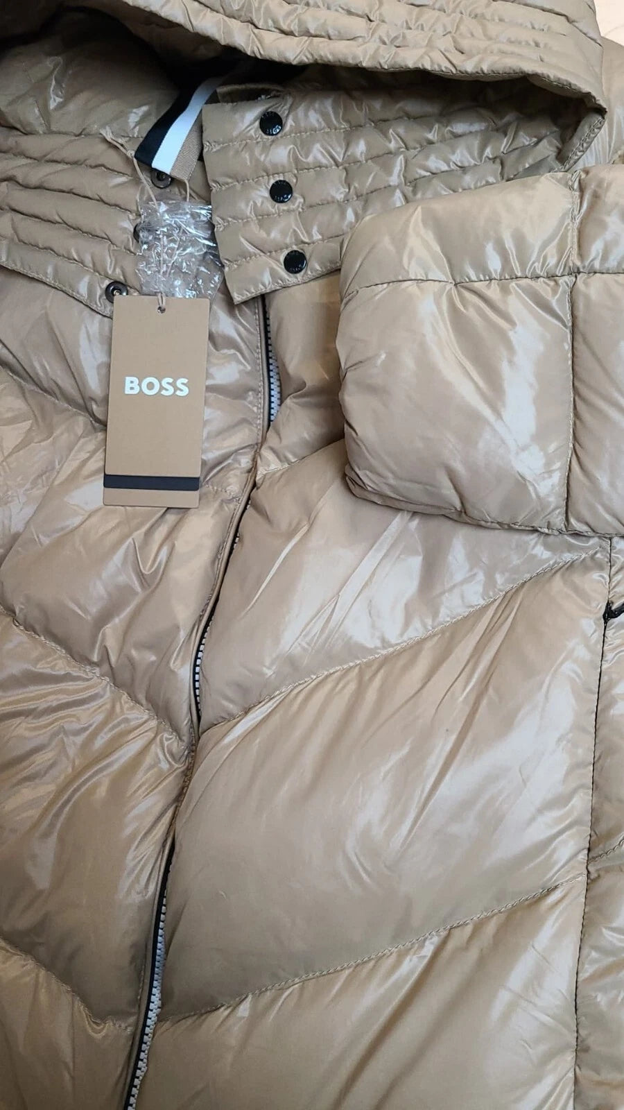 $595 - BOSS Petrana Real Down Quilted Long Jacket Parka with Hood - Size 4 / 26