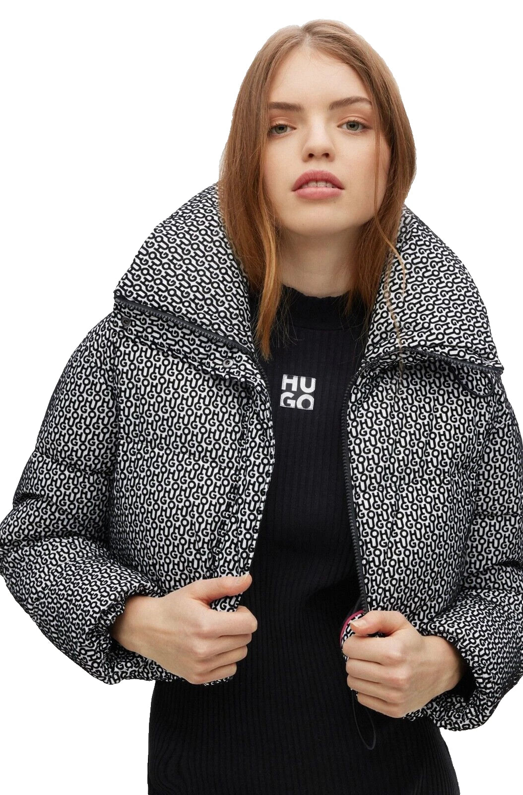 $495 - HUGO BOSS Boxy Fit Padded Jacket with All Over Monograms - Size S / CH