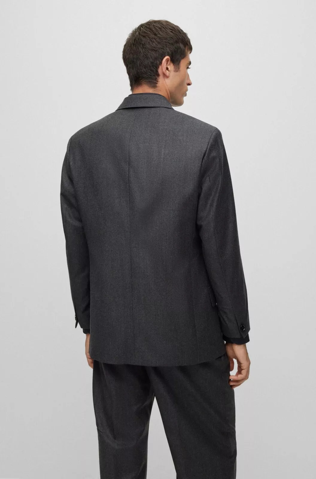 BOSS Double-Breasted Suit Jacket Virgin Wool Micro Pattern Relaxed Fit - 34R