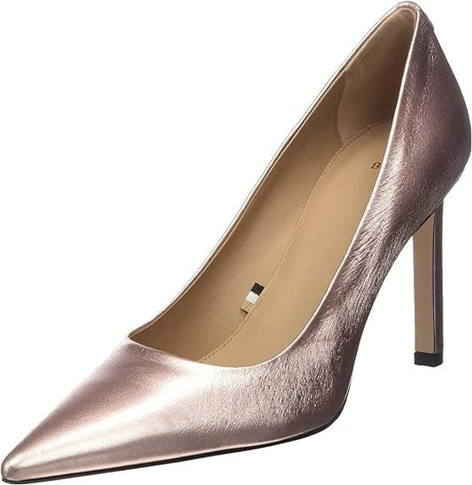 BOSS Women Stiletto Pumps Rose Gold Leather Dress Shoes Italy - Size 7 / 37