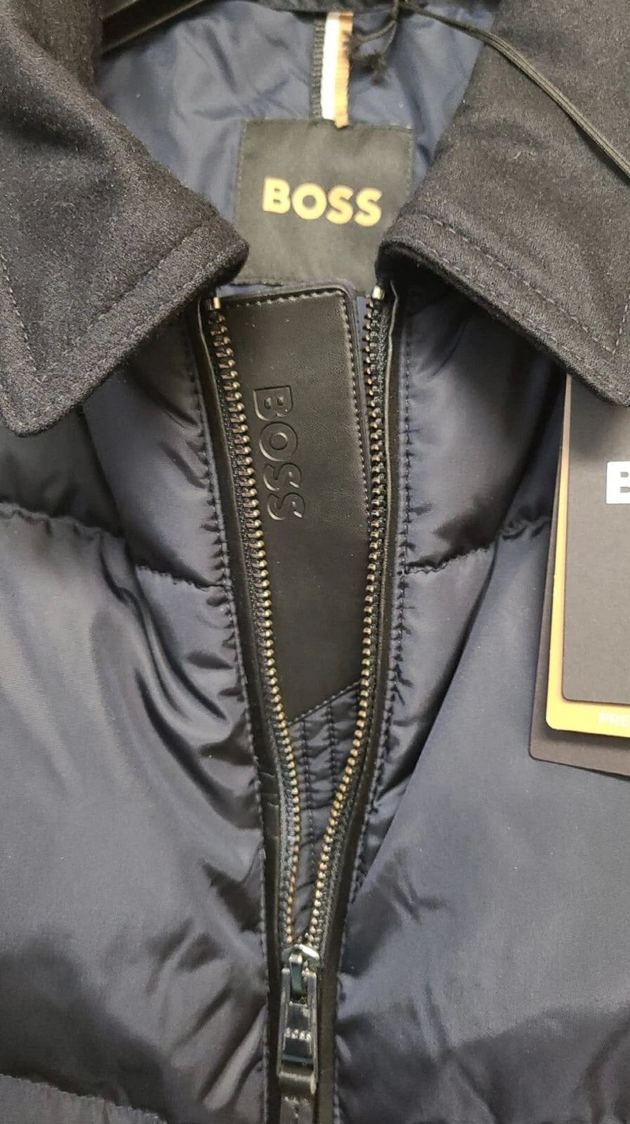 $645 - BOSS Premium Duck Down Jacket Leather Trims Water Repellent - Size 38R