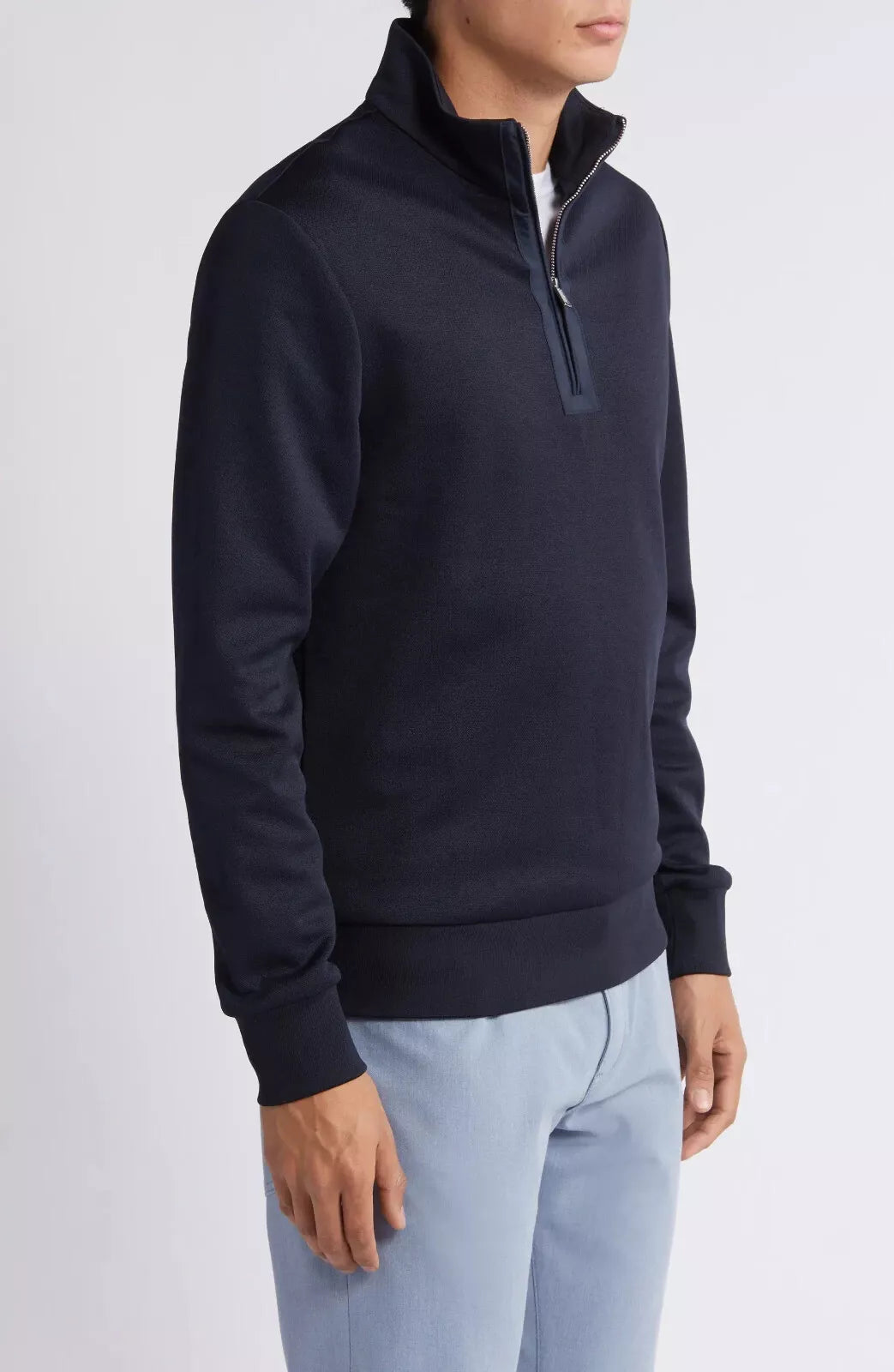 BOSS Sidney Zip-Neck Sweatshirt Sweater in Micro Structured Dark Blue - Size M