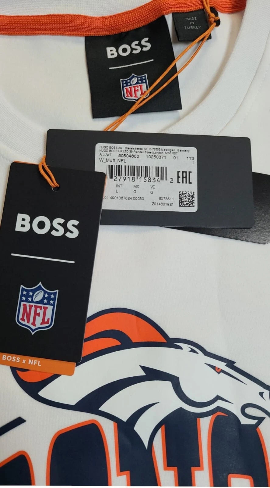 BOSS X NFL Denver Broncos Crewneck Sweatshirt Regular Fit in White - Size L