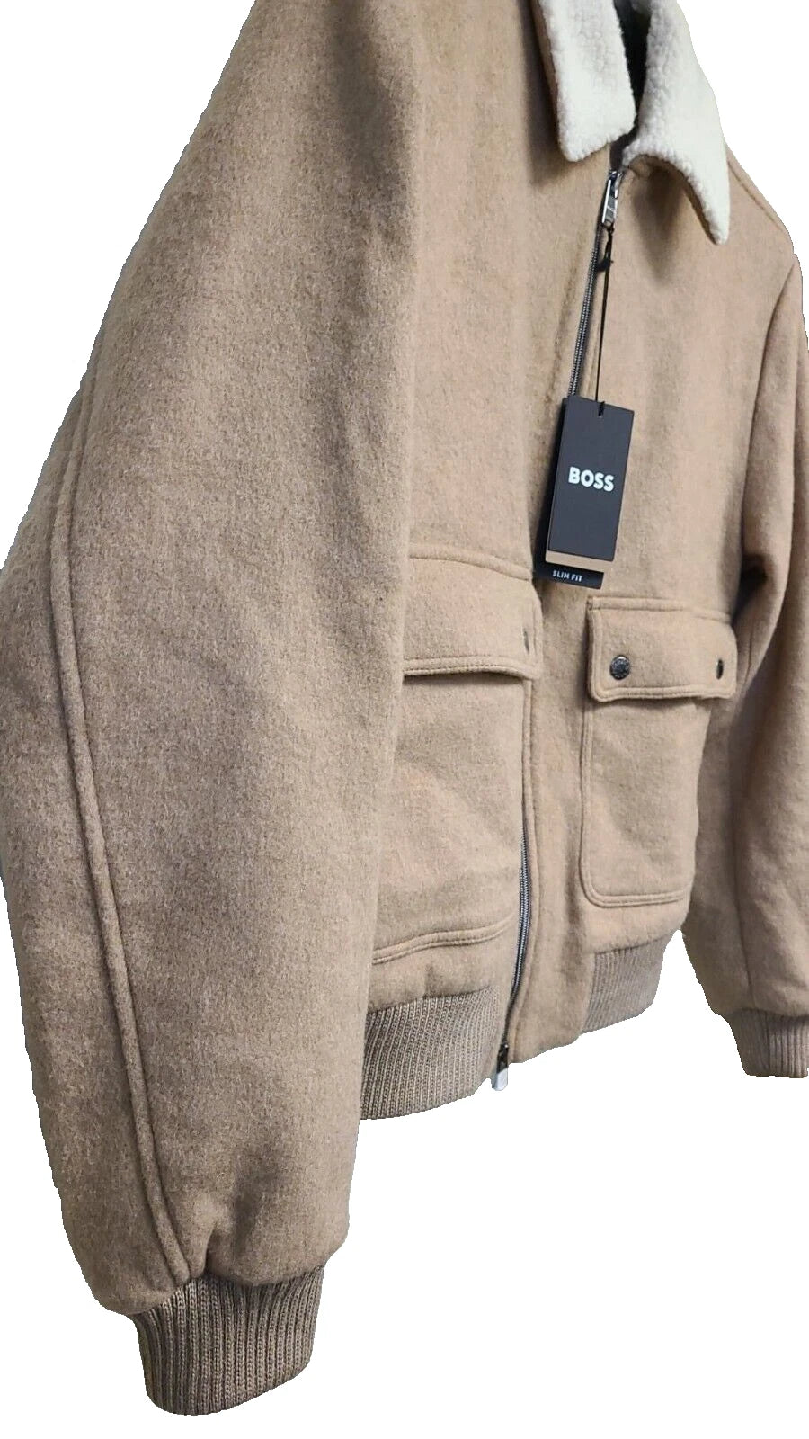 $545 - Boss Bomber Jacket w Teddy Collar Wool Blend Italian Fabric - Size 38R