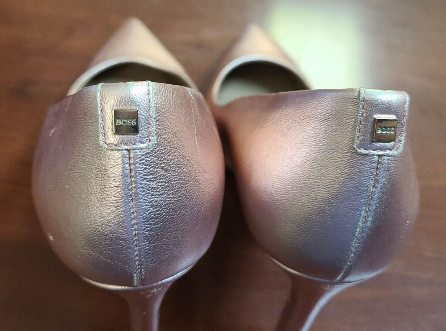 BOSS Women Stiletto Pumps Rose Gold Leather Dress Shoes Italy - Size 7 / 37