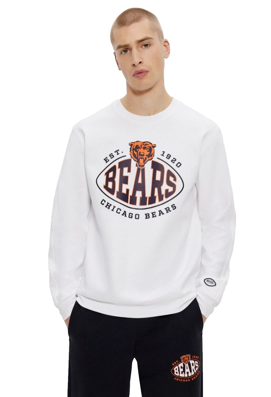 BOSS X NFL Chicago Bears Sweatshirt Crewneck Regular Fit Stretch White - Size M