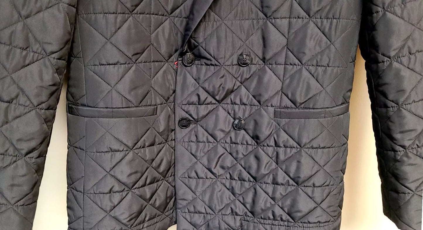 HUGO BOSS Double Breasted Coat Water Repellent Quilted Black Jacket Regular -38R