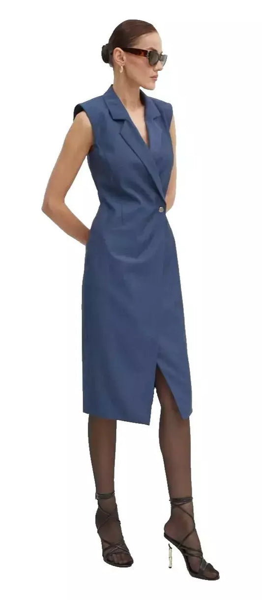 BOSS Delibea Sleeveless Button Front Dress in Virgin Wool Blue - Size 4 / 26