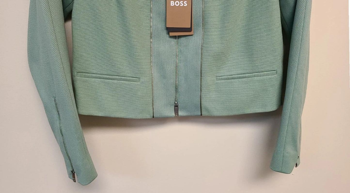 $495 - BOSS Women Short Blazer Collarless Zip Jacket Regular Fit- Size 4 - NWT