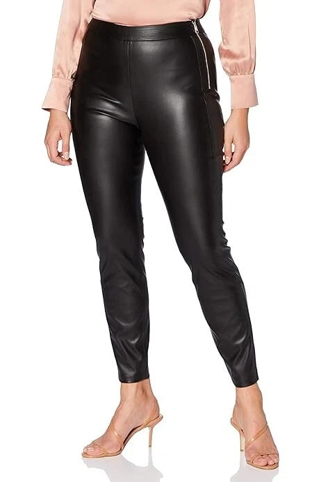 HUGO BOSS Women Taslima Skinny Fit Faux Leather Leggings Pants Black- Size 4 /26