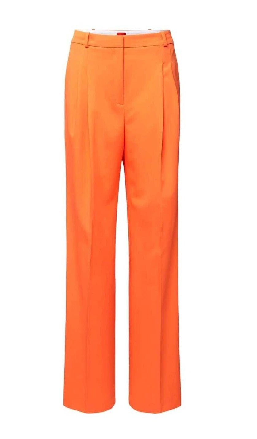 HUGO BOSS  Havira Relaxed Fit Pants Double Front Pleats in Orange - Size 4 / 26