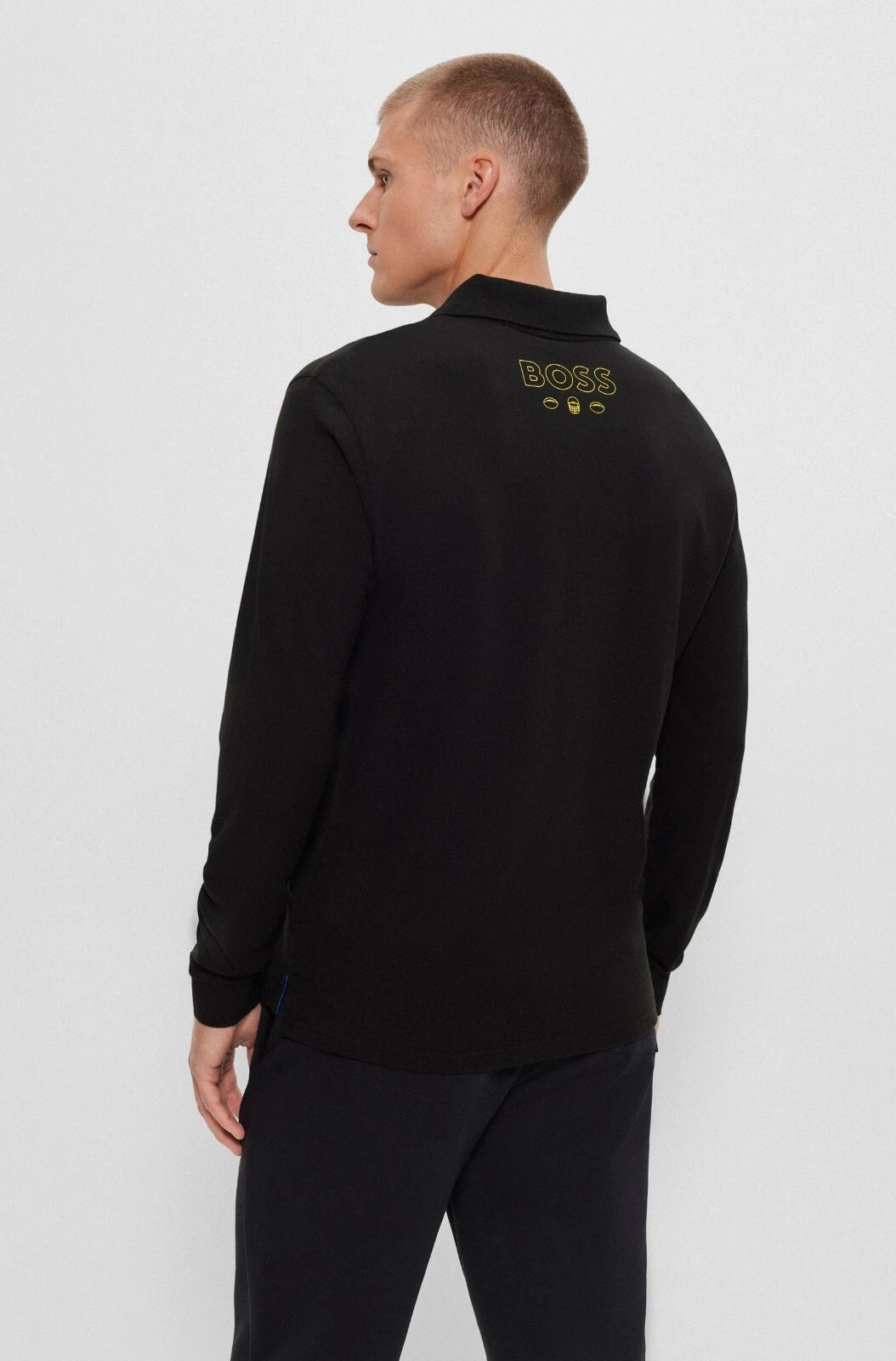 BOSS X NFL Sport Los Angeles Rams Long Sleeve Cotton Polo Shirt Black - Size M