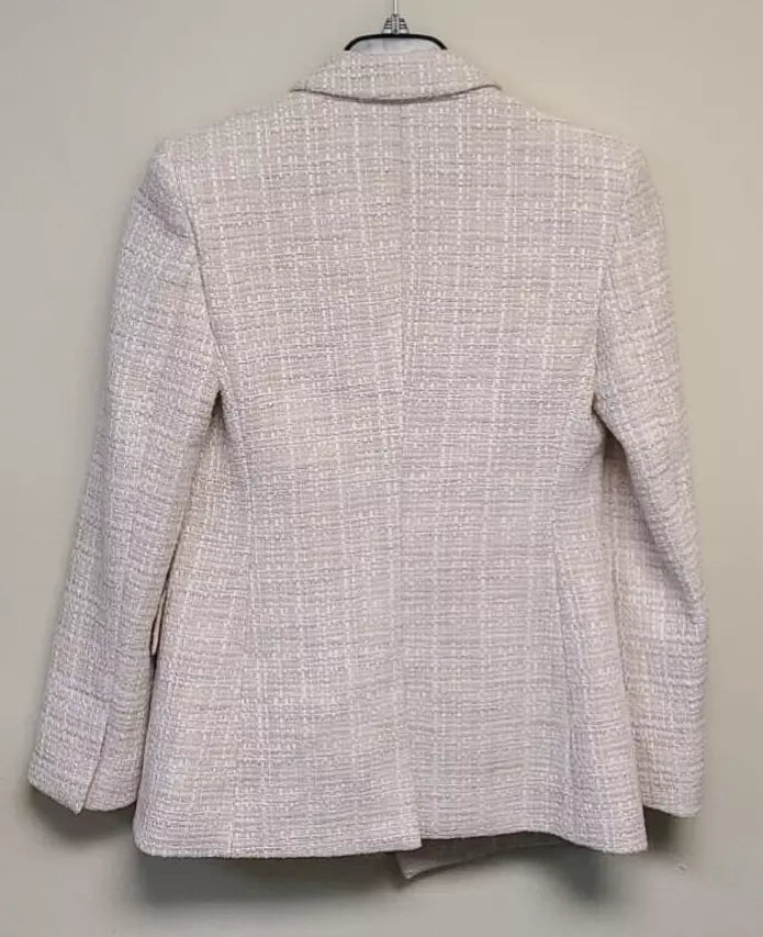 $645 BOSS Women Regular Fit Jacket Blazer in Tweed Beige Pattern - Size  4 / 26