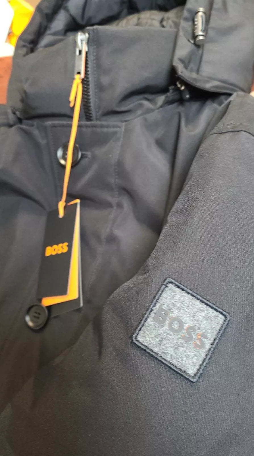 BOSS Water Repellent Jacket Parka Removable Hood Relaxed Fit in Black - Size 38R