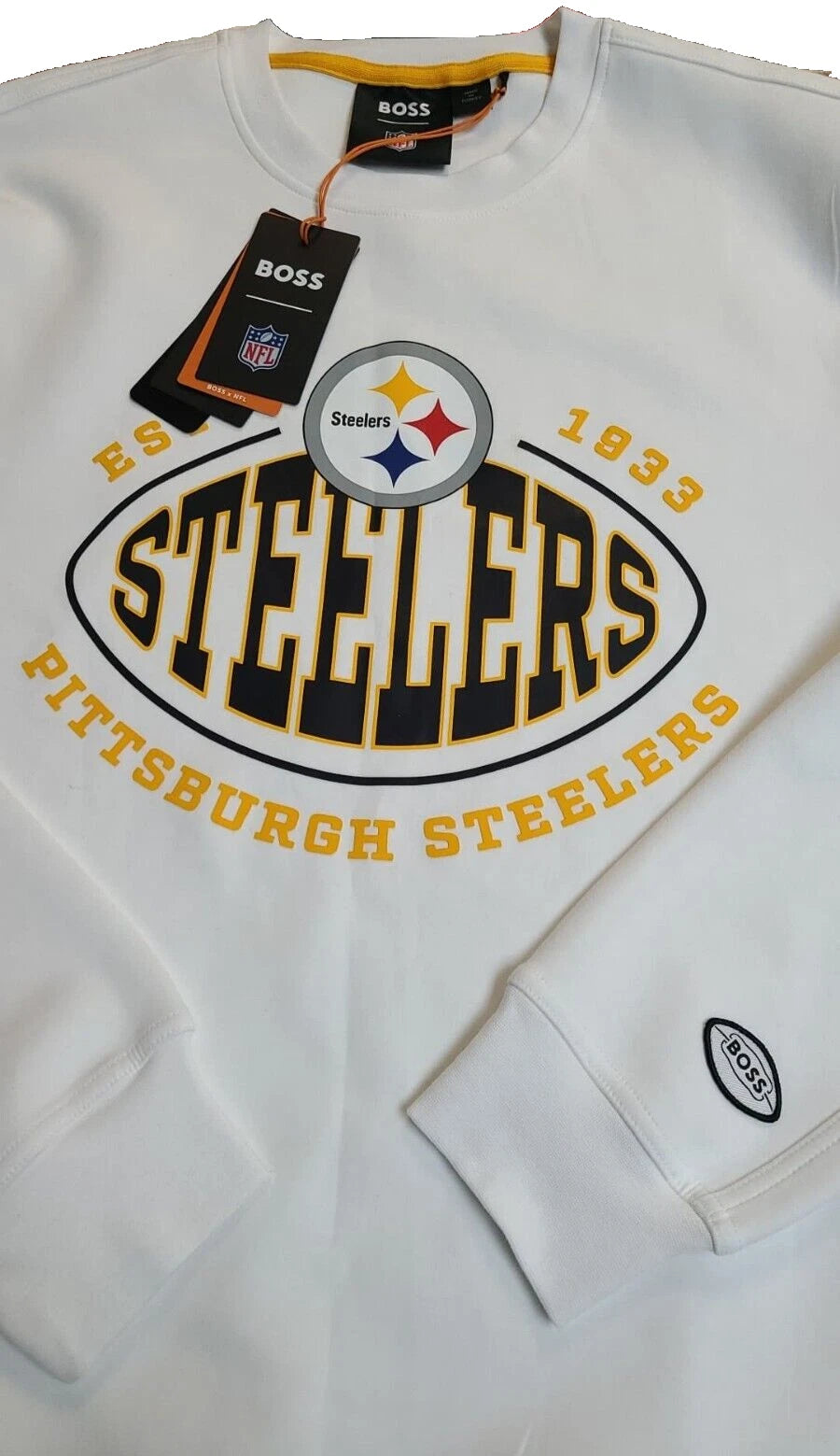 BOSS X NFL Pittsburgh Steelers Crewneck Sweatshirt Regular Fit in White - Size M
