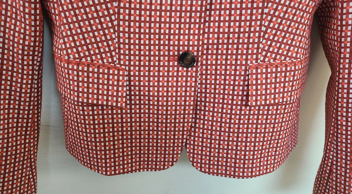 $850 - HUGO BOSS Women 2-Piece Suit with Pants in Red Houndstooth - Size 4 /26