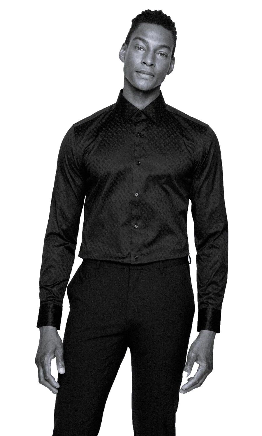 BOSS Dress Shirt Italian Cotton w Jacquard Monograms - Slim Fit - Size 15.7 / 40