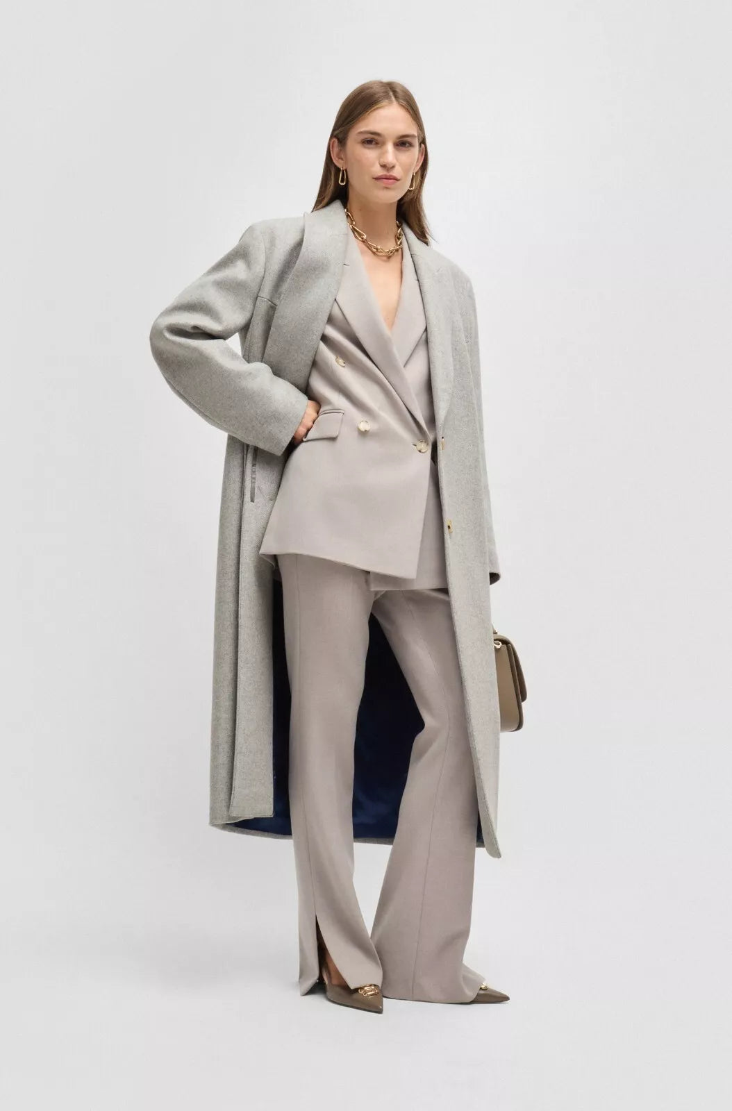 $895 - BOSS Luxury Coat in Wool with Cashmere Oversize Fit Silver - Size 4 / 26