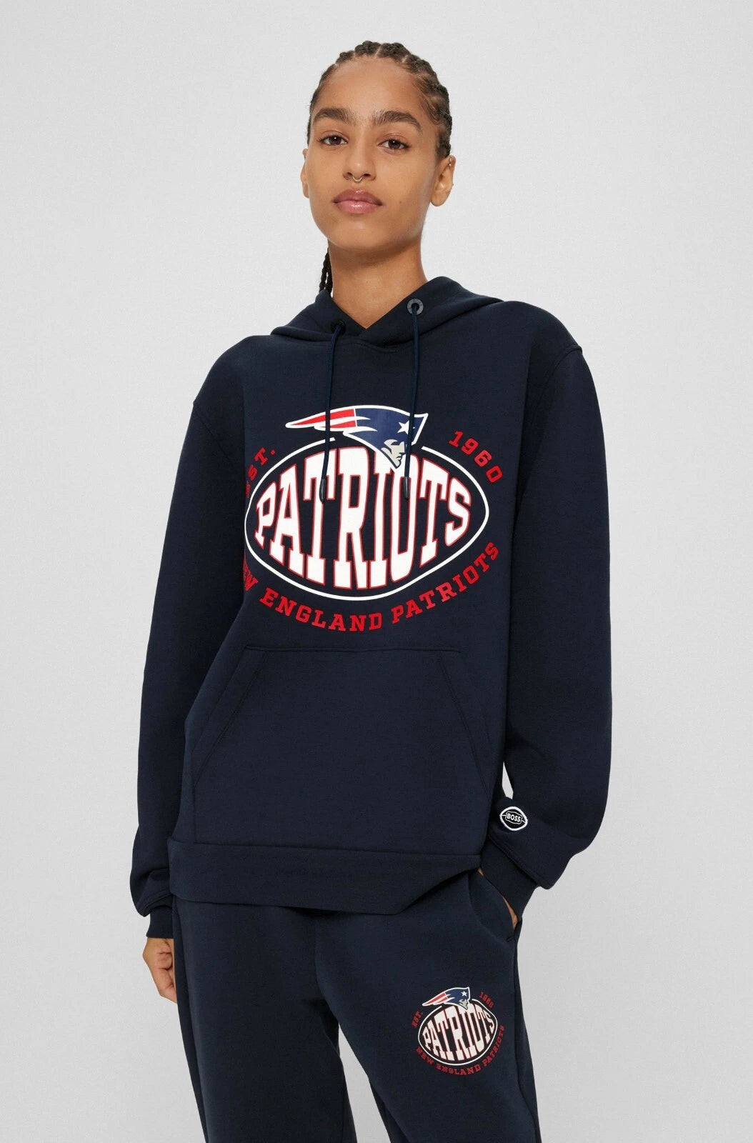 BOSS X NFL Sport New England Patriots Hoodie Sweatshirt Cotton Stretch - Size M