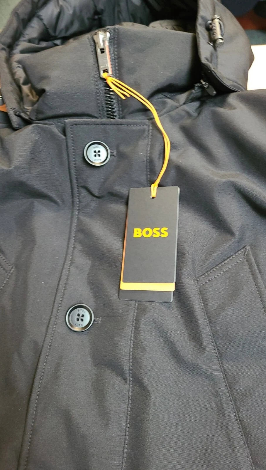 $445 - BOSS Relaxed Fit Jacket Water Repellent Parka w Removable Hood - Size 38R
