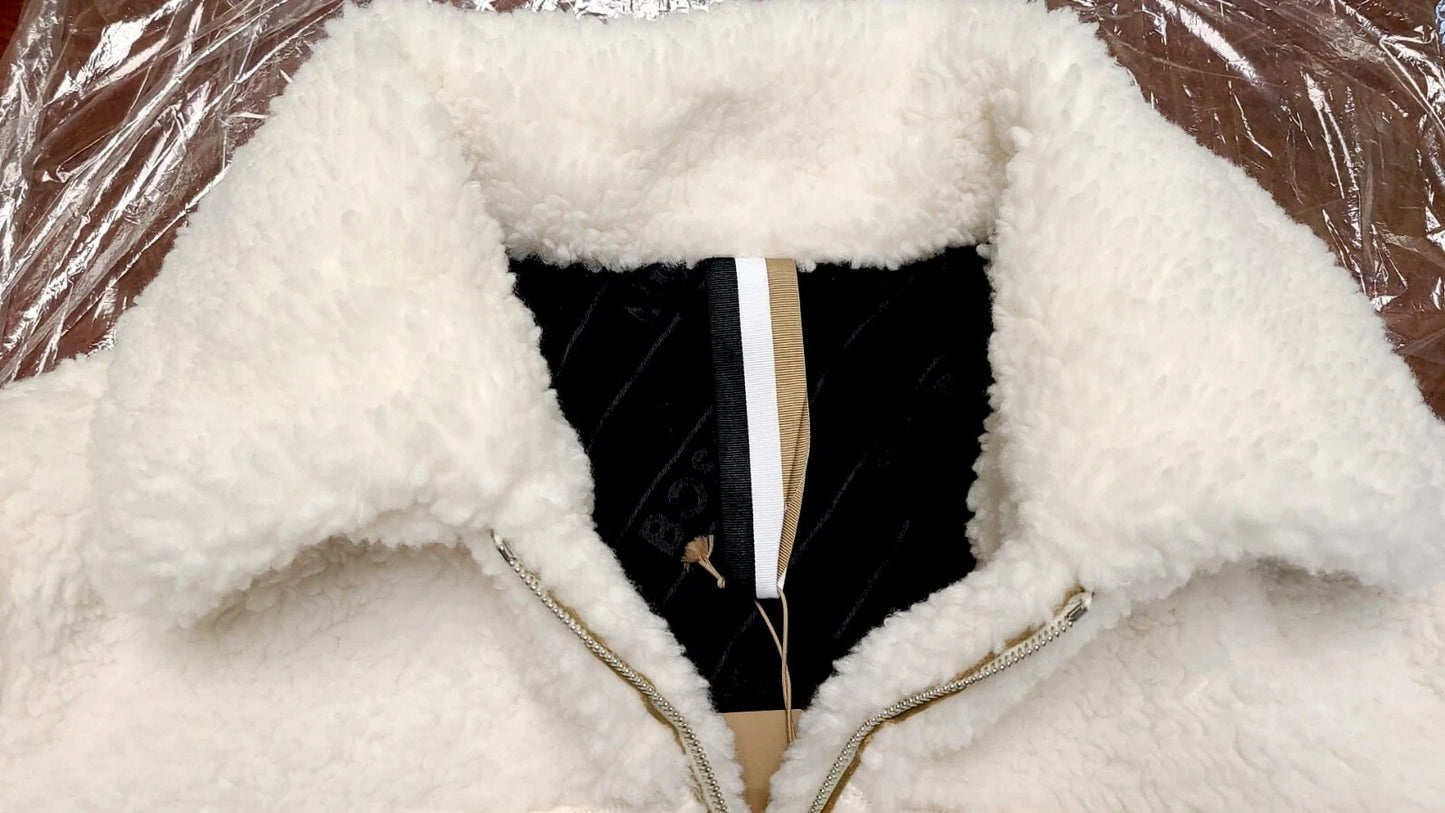 BOSS Jatedy Women Bomber style Jacket Contrast Stripes in White  - Size 4 / 26