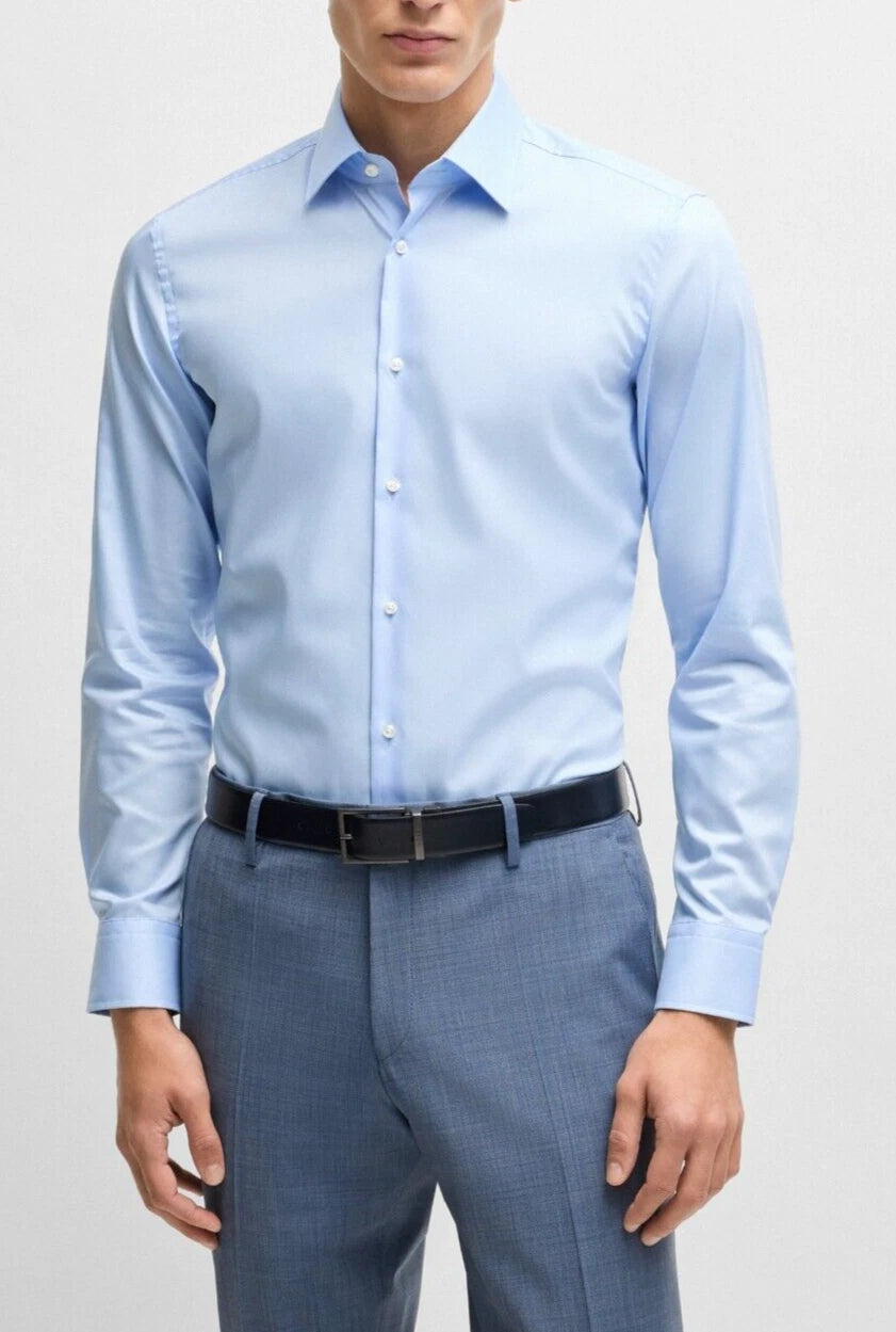 BOSS Hank Cotton Dress Shirt in Easy Iron Slim Fit Made in Italy  - 15.5 / 39