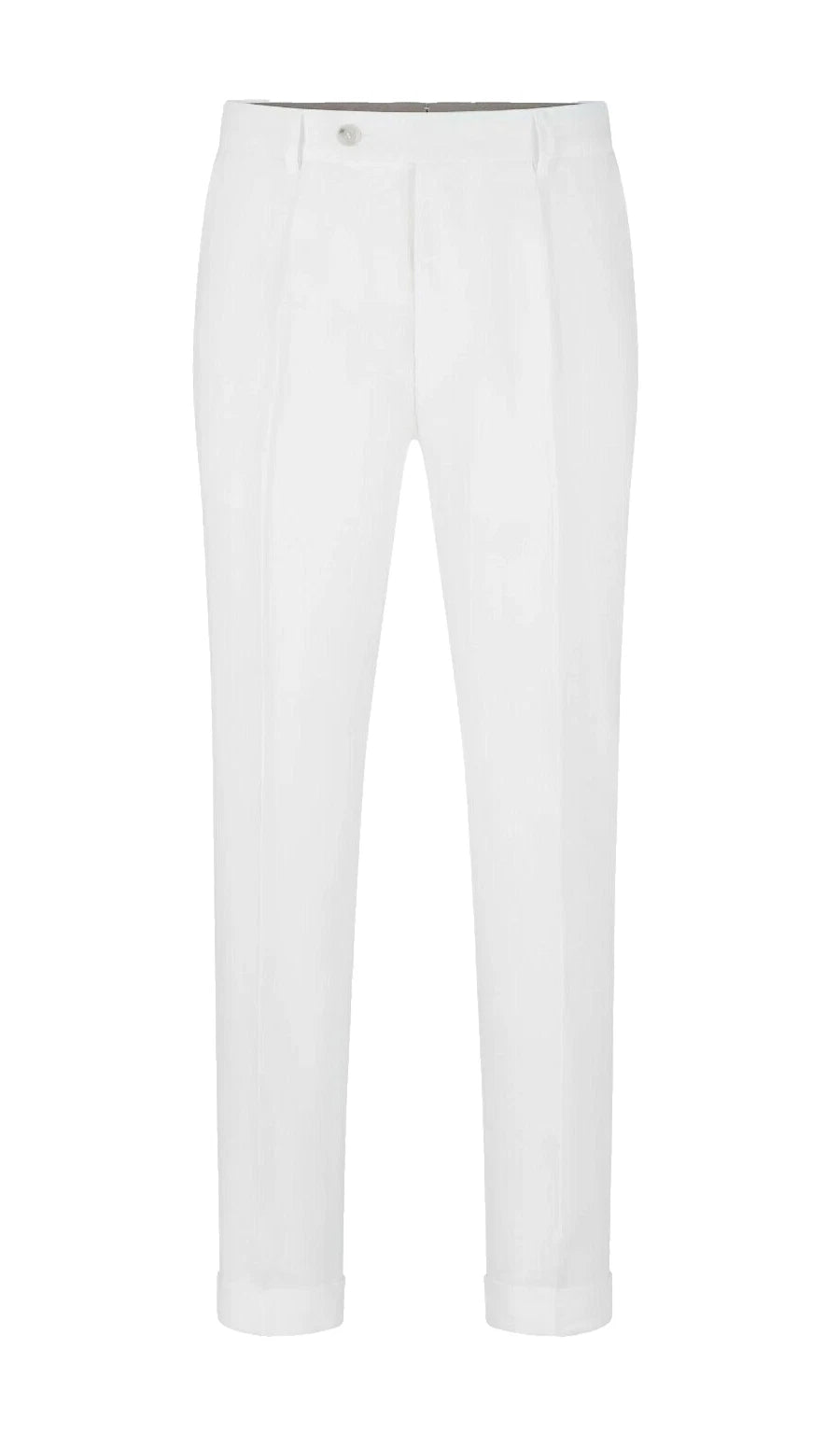 BOSS Luxury Pleated Chinos Pants in White Pure Linen Regular Fit - Size 32R