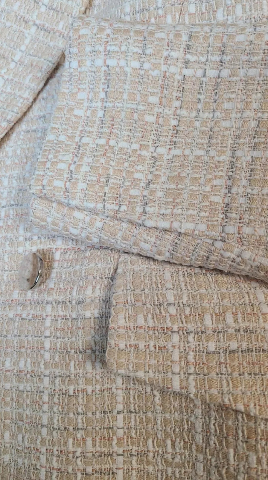 $645 BOSS Women Jacket Blazer in Tweed Beige Pattern Regular Fit - Size  4 / 26