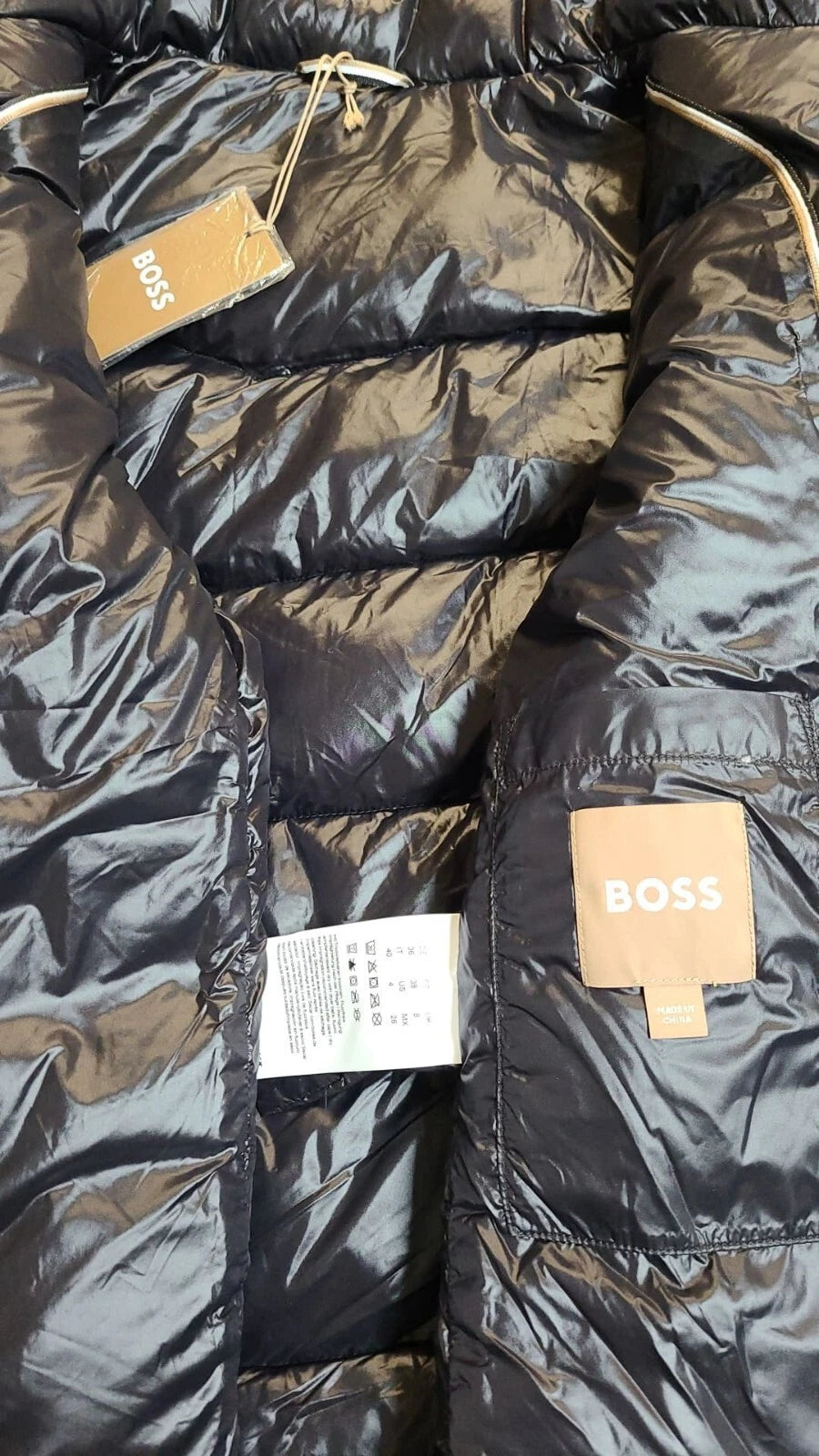 BOSS Puffer Jacket in Black Water Repellent Padded Quilted  - Size 4 / 26