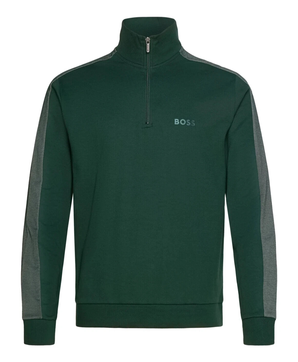 BOSS Quarter Zip Pullover Tracksuit Jacket Sweater with Logo in Green - Size M