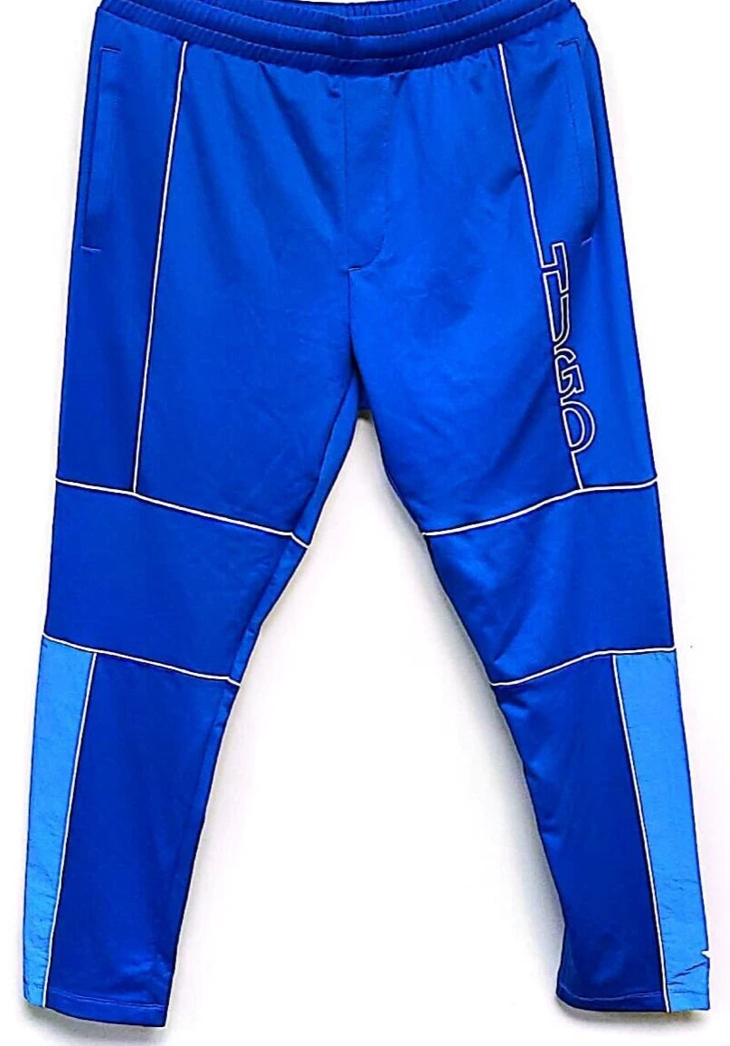 HUGO BOSS Active Tracksuit Bottoms Jogger Pants with Logo Blue Panels - Size M