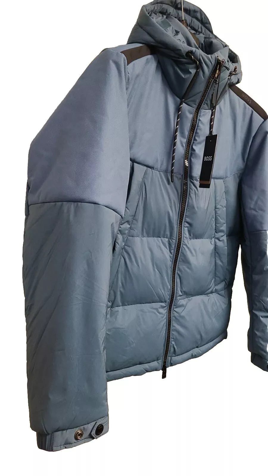 $595 - BOSS Corado Water Repellent Hooded Jacket Regular Fit in Teal - Size 38R
