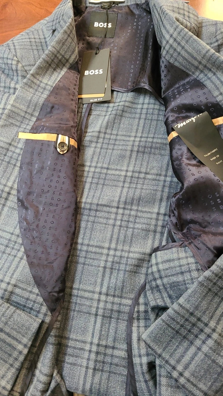 $645 - BOSS Slim Fit Sport Jacket Checked Virgin Wool - Size 40R - NWT