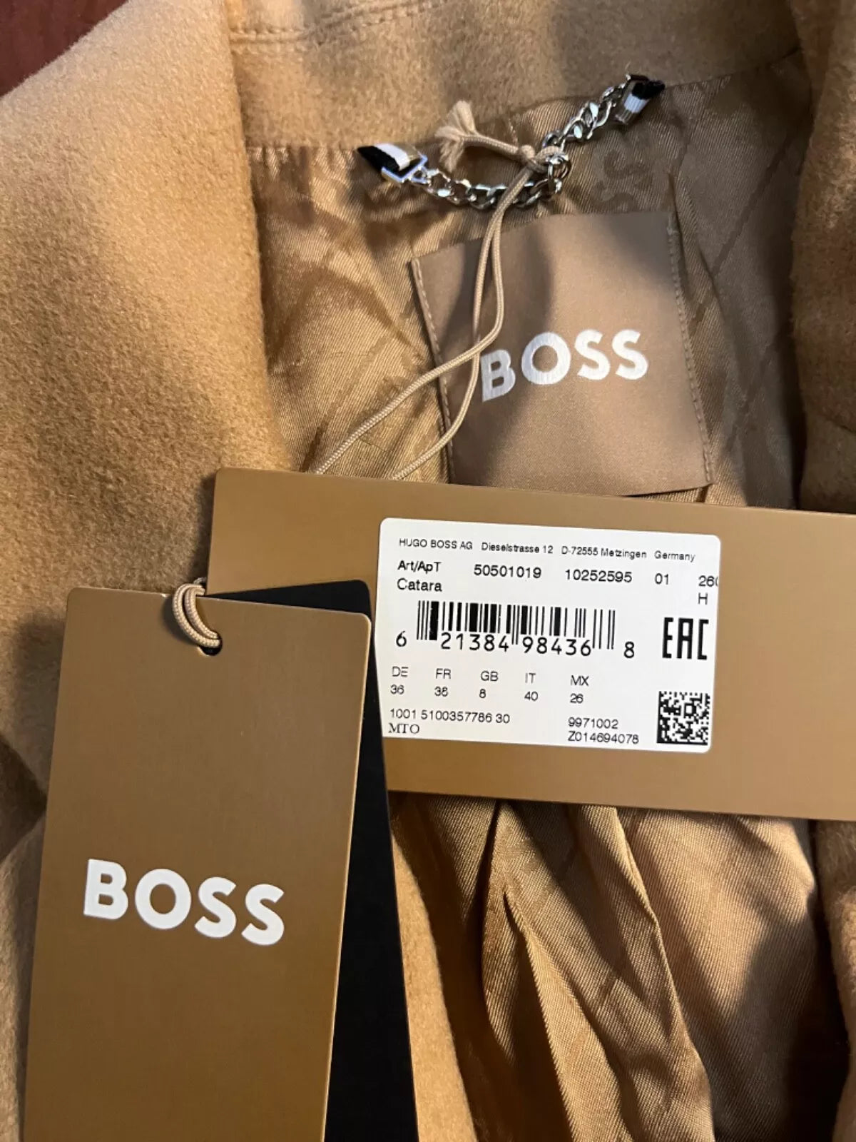 BOSS Women Formal Coat in Wool and Cashmere Beige Slim Fit -  Size 4 / 26
