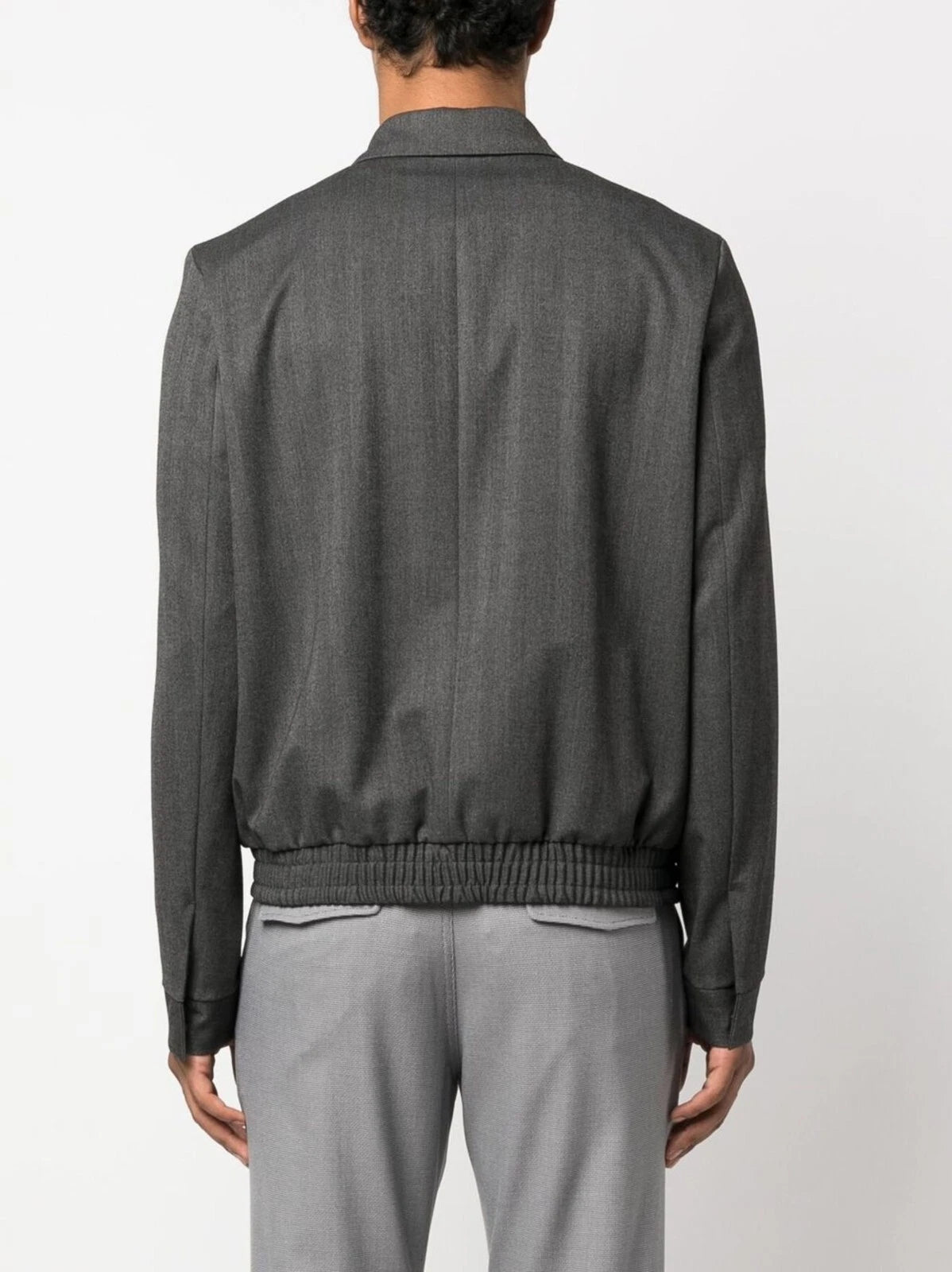 HUGO BOSS Zip-Up Bomber Jacket Dark Gray Mélange Fabric Regular Fit - Size 38R