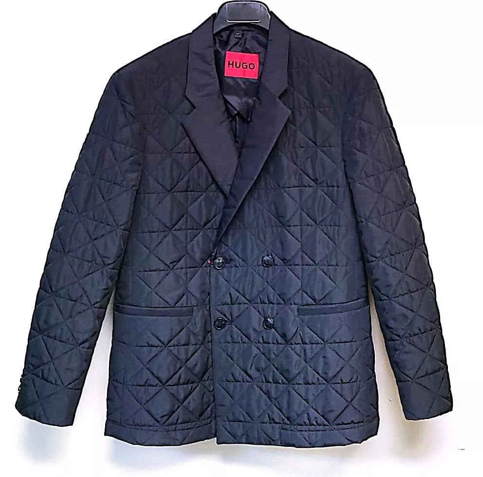 HUGO BOSS Double Breasted Coat Water Repellent Quilted Black Jacket Regular -38R