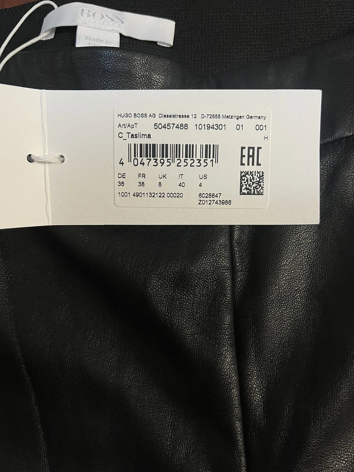 HUGO BOSS Women Taslima Skinny Fit Faux Leather Leggings Pants Black- Size 4 /26