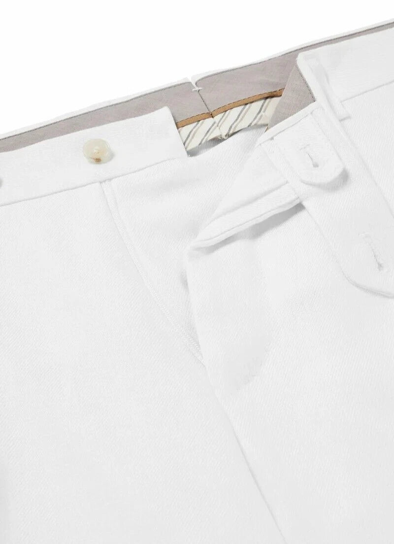 BOSS Luxury Pleated Chinos Pants in White Pure Linen Regular Fit - Size 32R