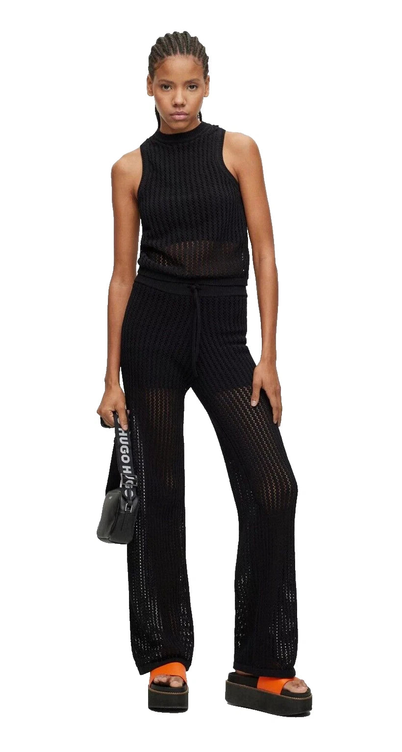 HUGO BOSS Women Stretch Knit Pants Elastic Waist Drawstring Black - Size S / CH
