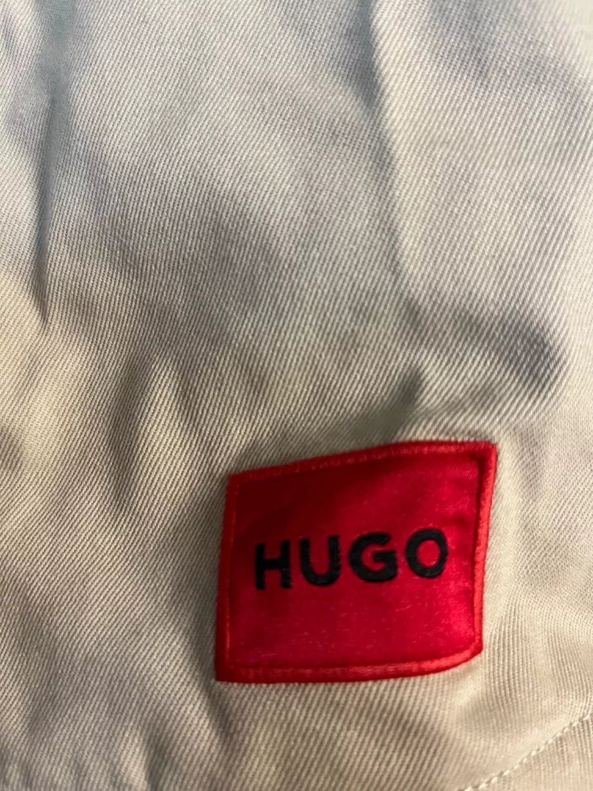 HUGO BOSS Casual Cotton Shirt Overshirt Logo Label Oversized Fit Beige - Size M