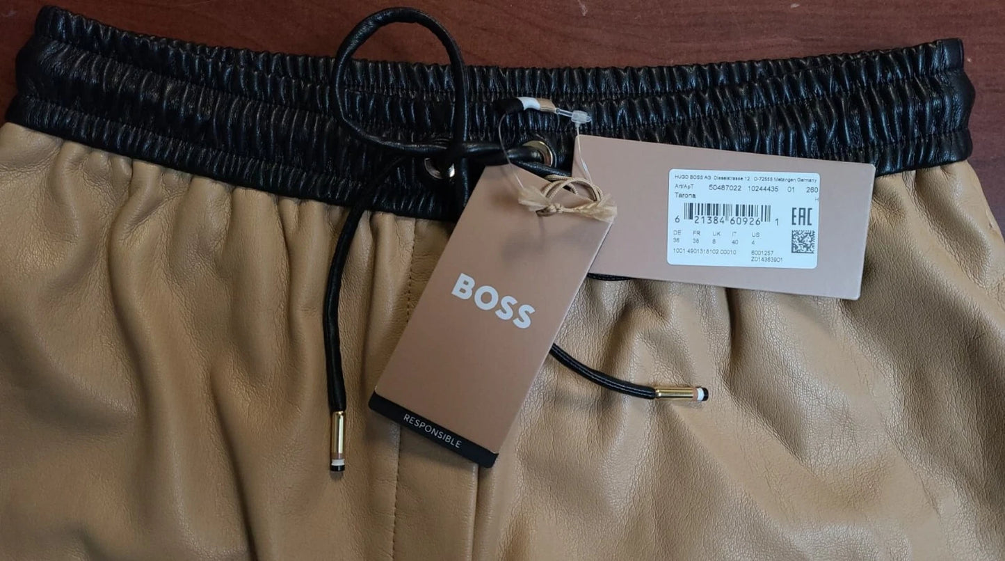 HUGO BOSS Tarona Faux Leather Drawstring Pants Iconic Camel - Size 4 /26