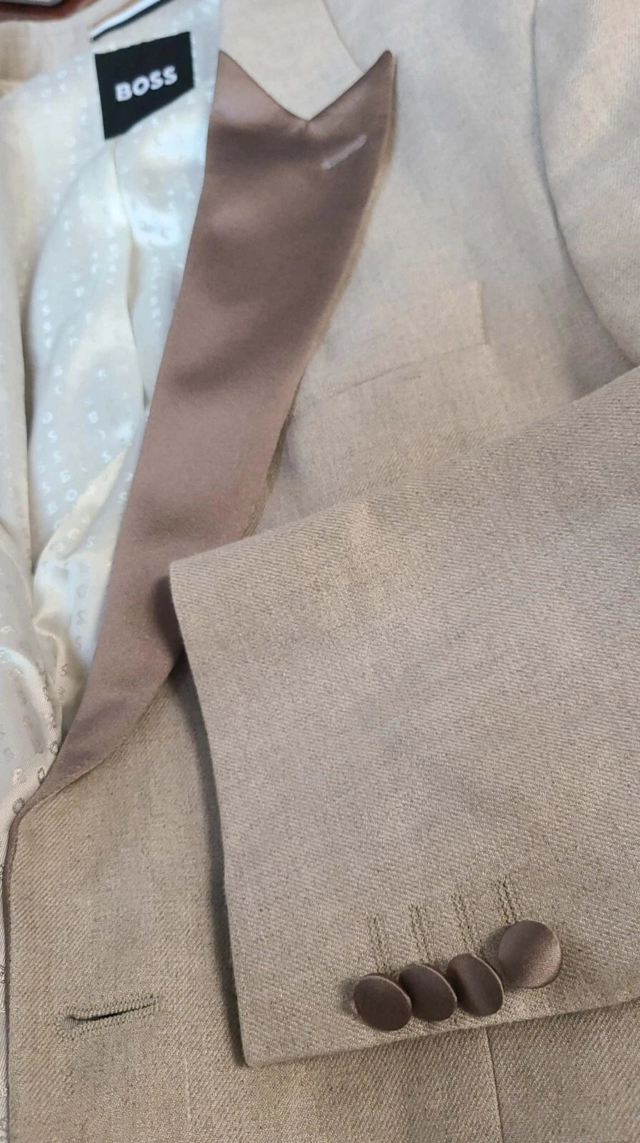 BOSS Tuxedo Jacket Micro Pattern Pure Linen Italian Fabric Slim Fit - Size 38R