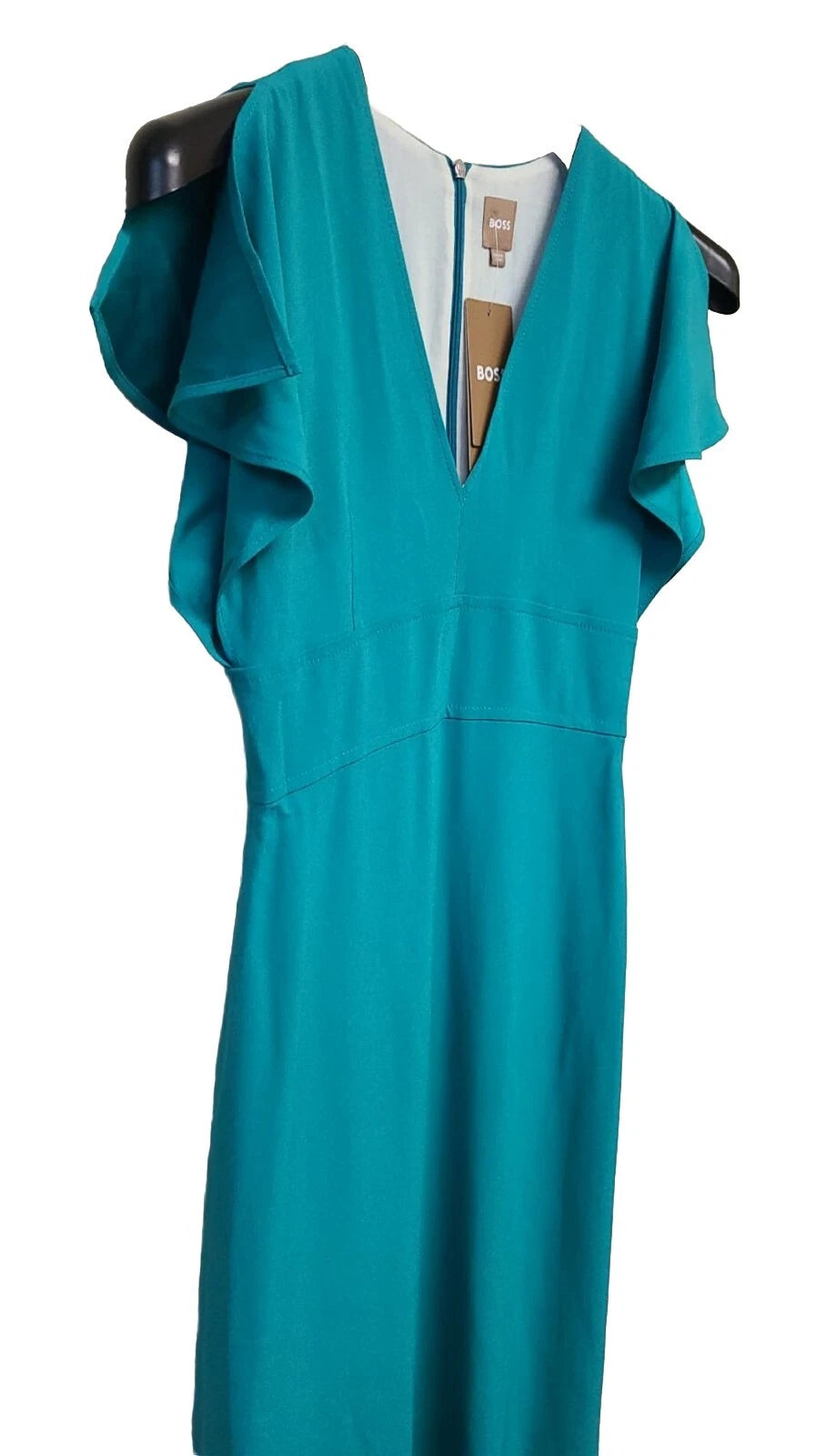 $595 - BOSS V-Neckline Long Length Dress Slim Fit Green - Size 4 /26