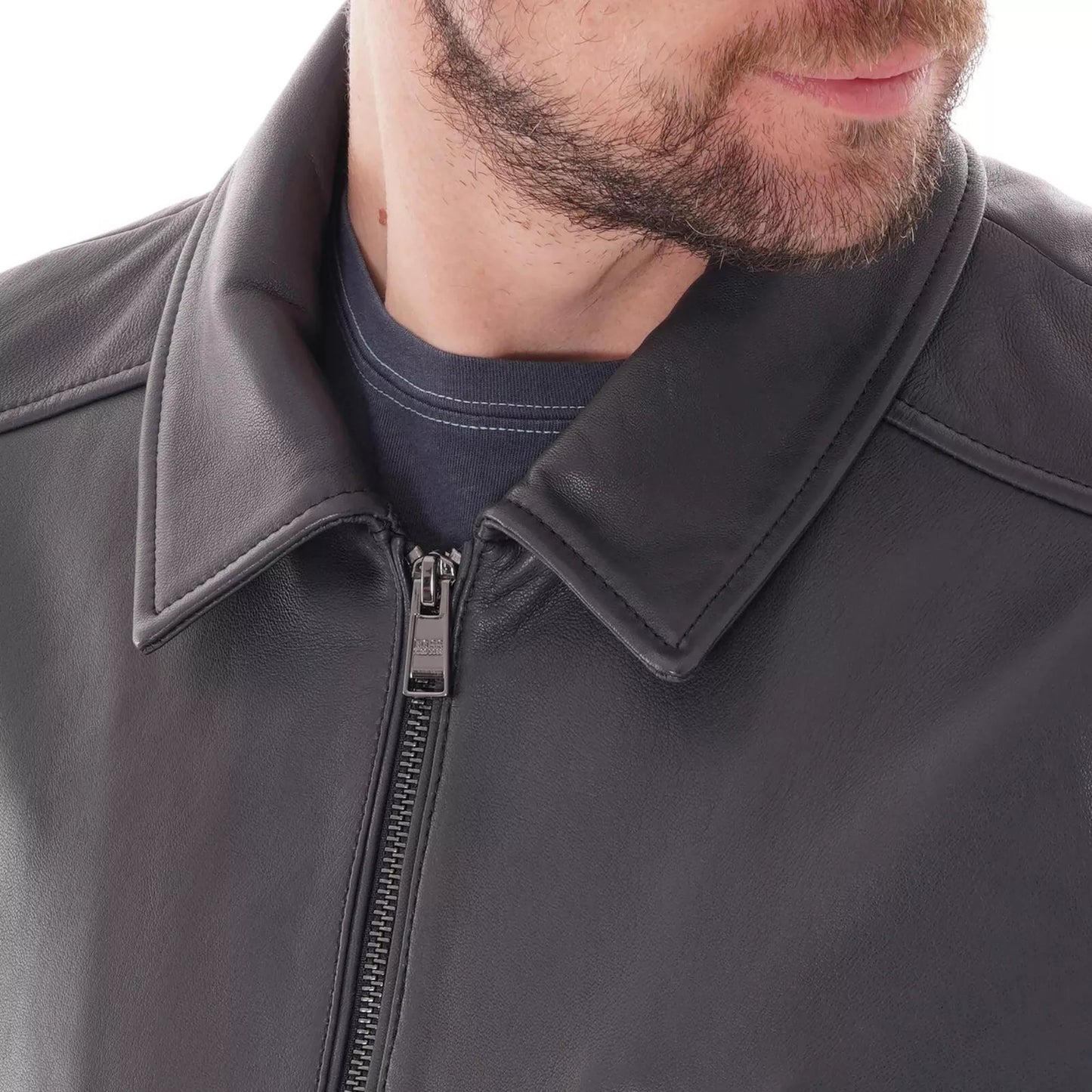 $645 - HUGO BOSS Gonel Leather Flight Jacket Ribbed Trims Regular Fit - Size 38R
