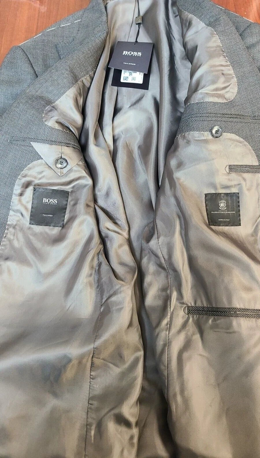 $795 - BOSS Tailored Blazer Jacket Micro Patterned Virgin Wool Gray - Size 38R