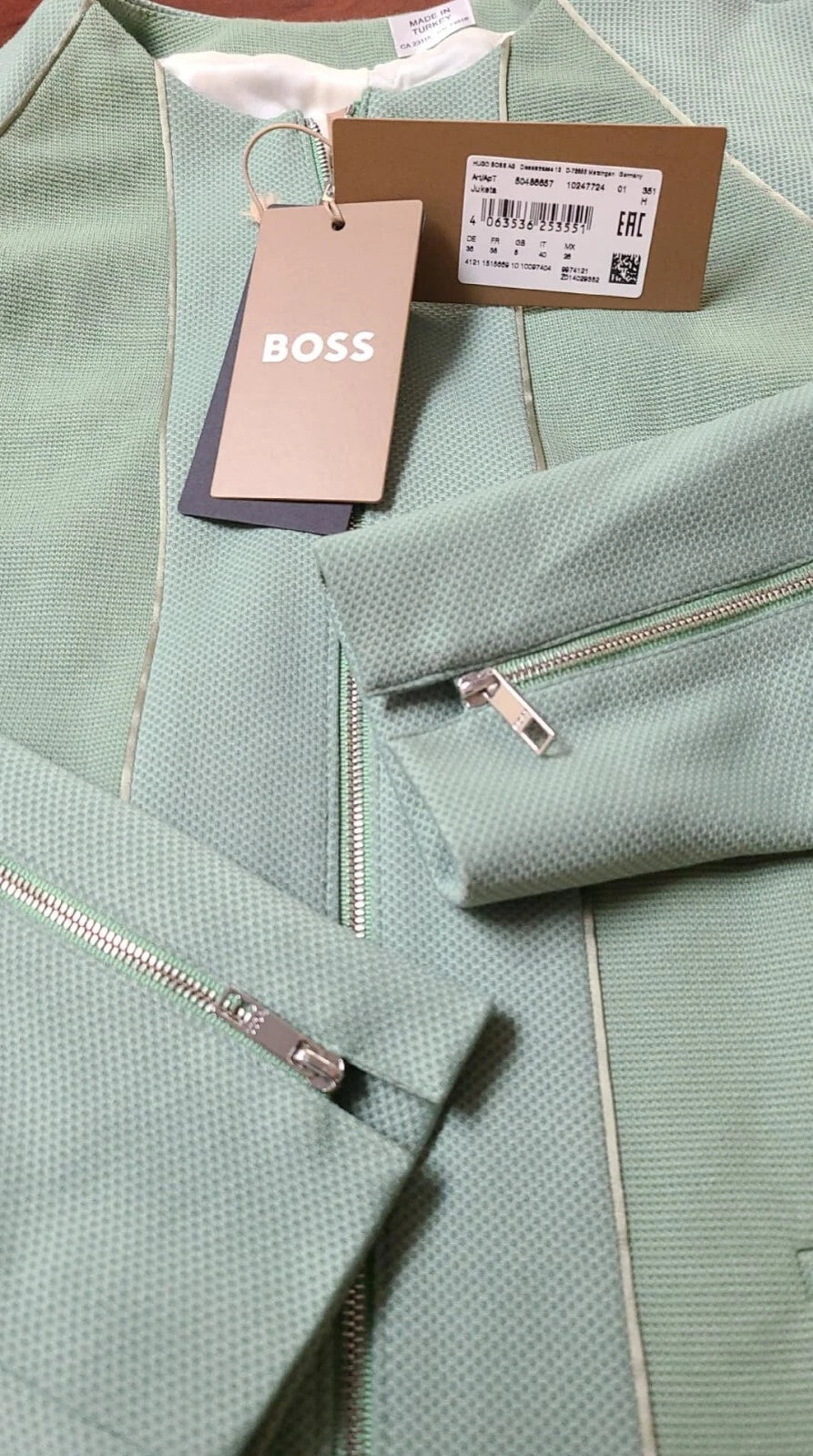 $495 - BOSS Women Short Blazer Collarless Zip Jacket Regular Fit- Size 4 - NWT