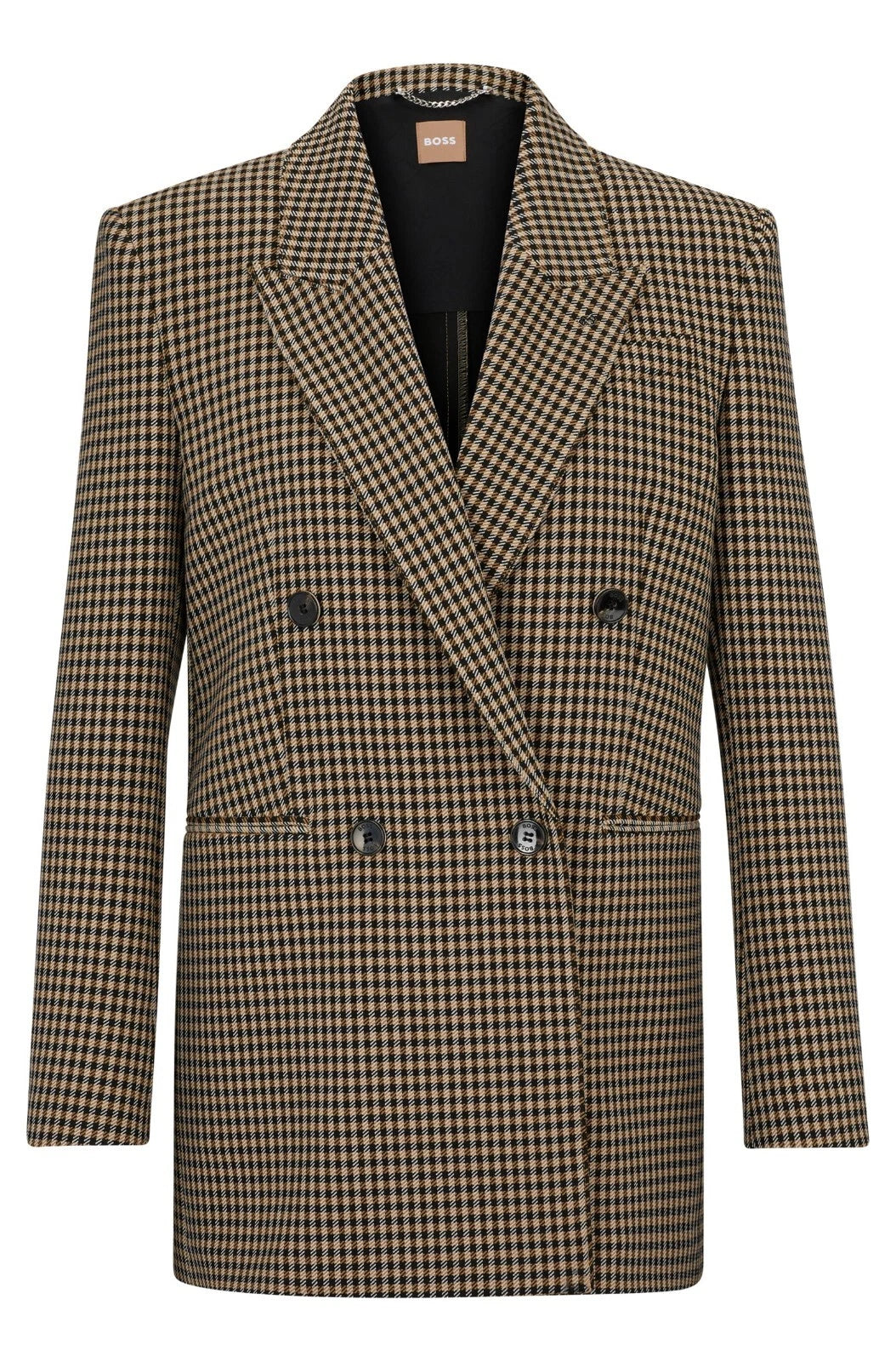 BOSS Women Double Breasted Jacket Houndstooth Stretch Relaxed Fit - Size  4 / 26