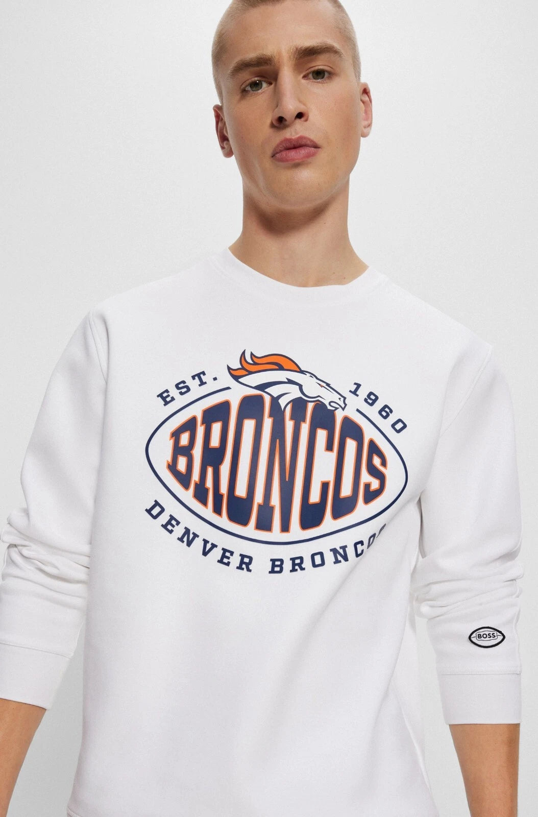 BOSS X NFL Denver Broncos Crewneck Sweatshirt Regular Fit in White - Size L